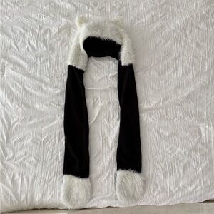 Black and White Faux Fur Hat scarf with mittens